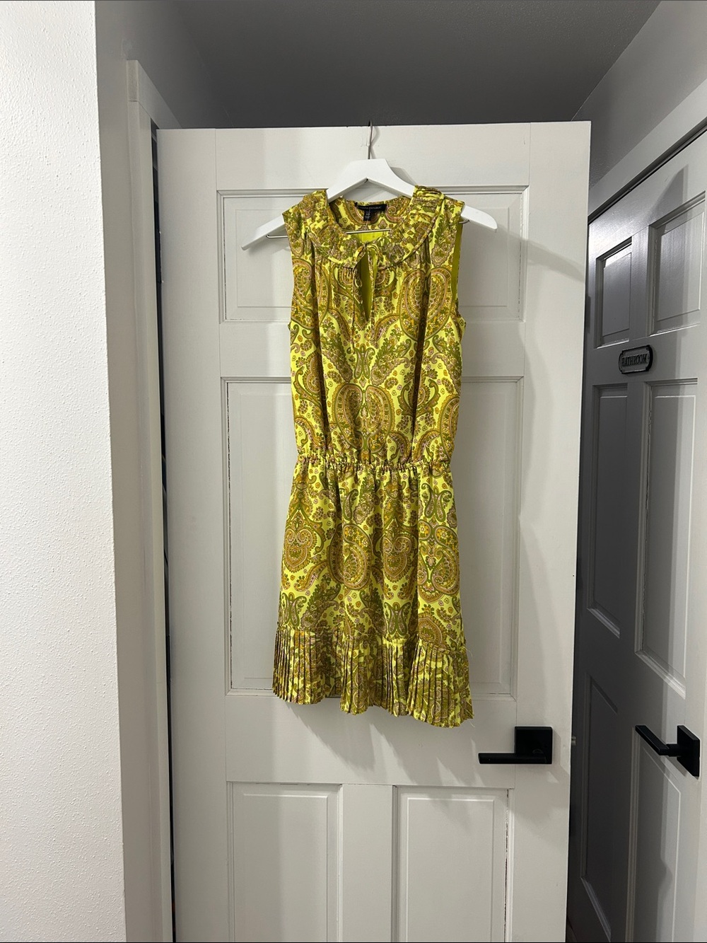 Banana Republic Yellow Paisley Ruffle-Neck Mini Dress